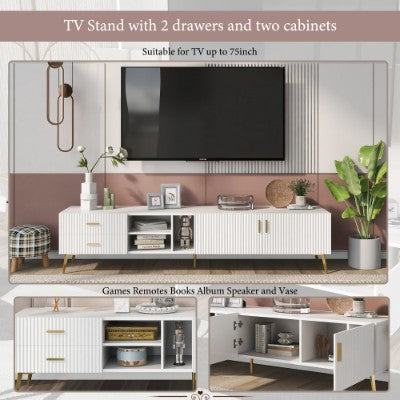 White TV Stand for 75" TVs Modern Entertainment Decorislane