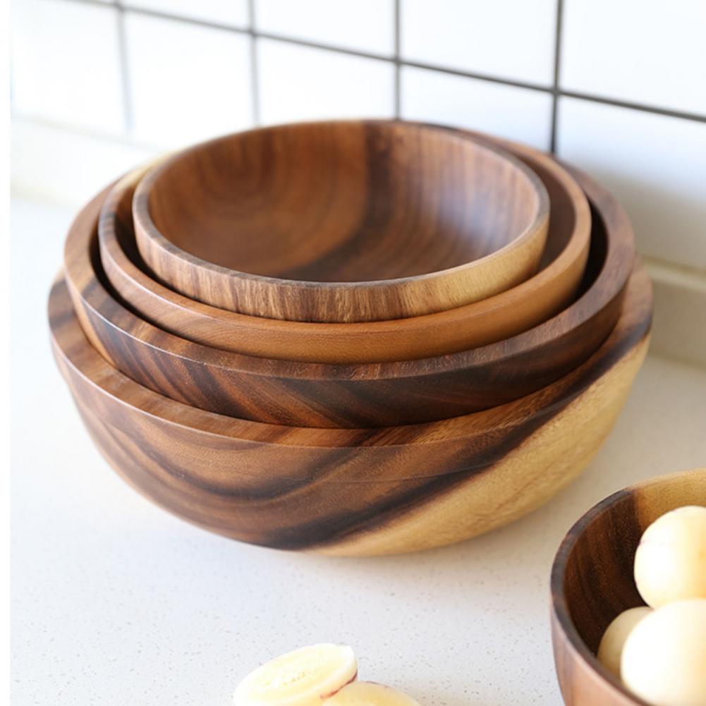 Kitchen Natural Wooden Bowl Household Fruit Bowl Salad Bowl For Home Restaurant Food Container Wooden Utensils – Decorislane
