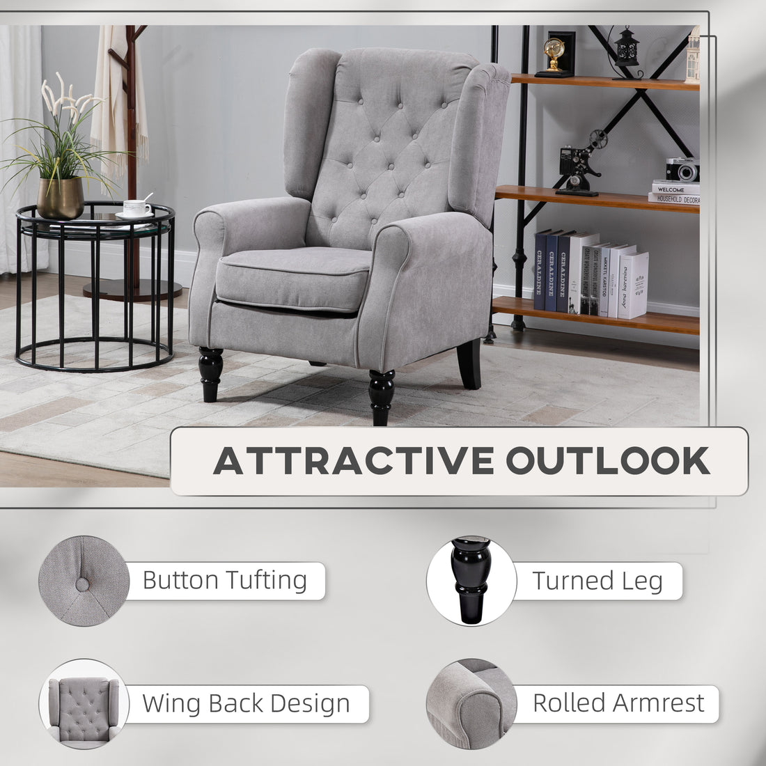 Gray Tufted Fabric Club Accent Chair with Cushion Decorislane