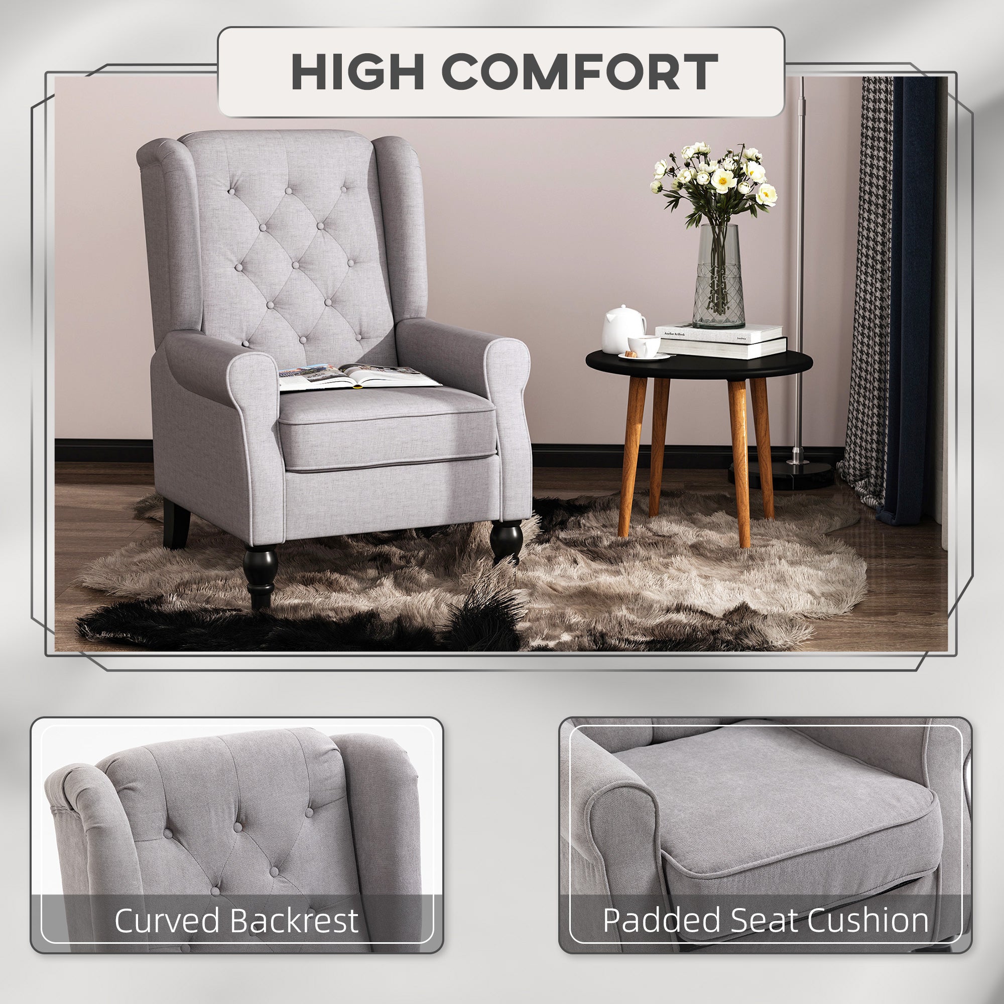 Gray Tufted Fabric Club Accent Chair with Cushion Decorislane