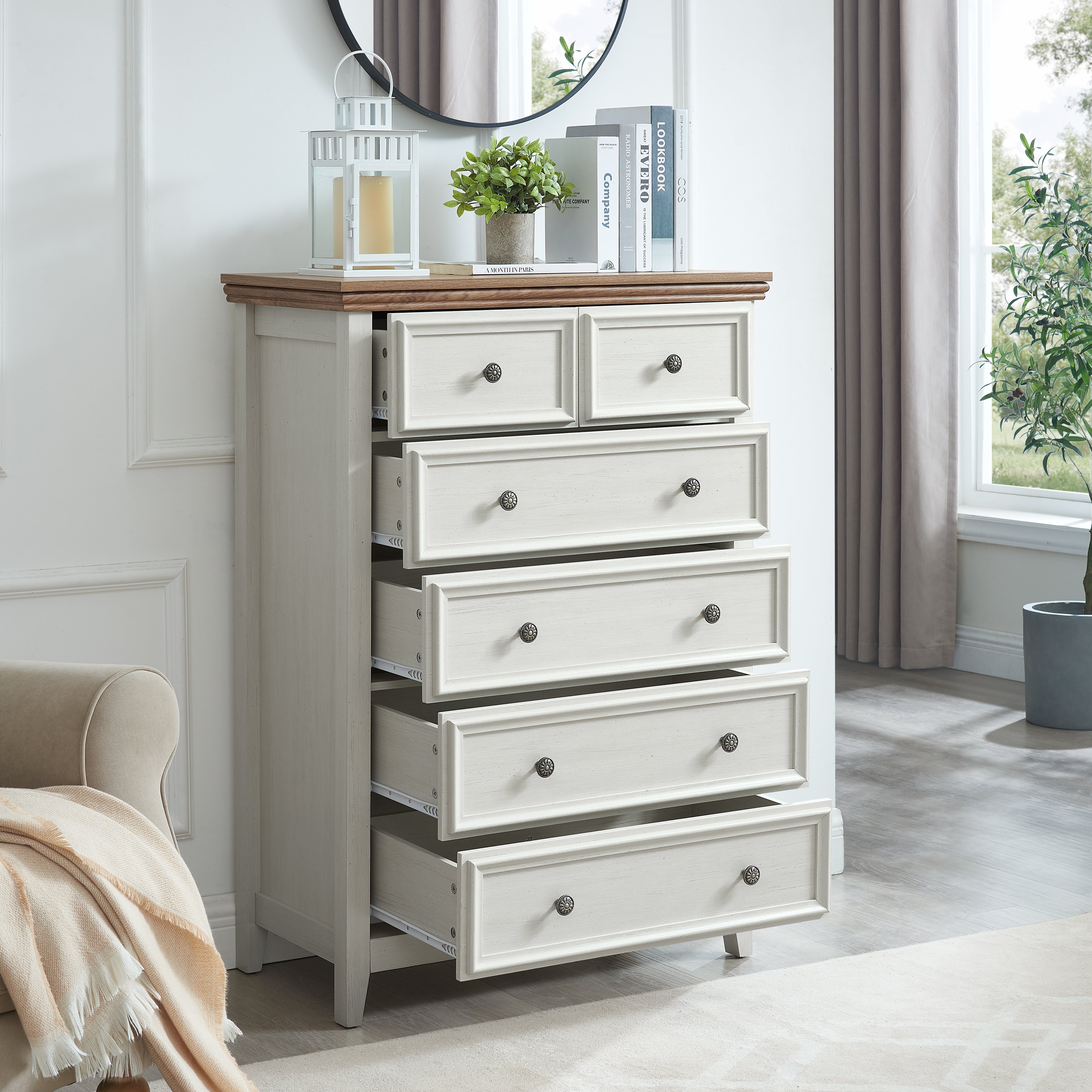 6 Drawer Farmhouse Dresser Beige – Decorislane