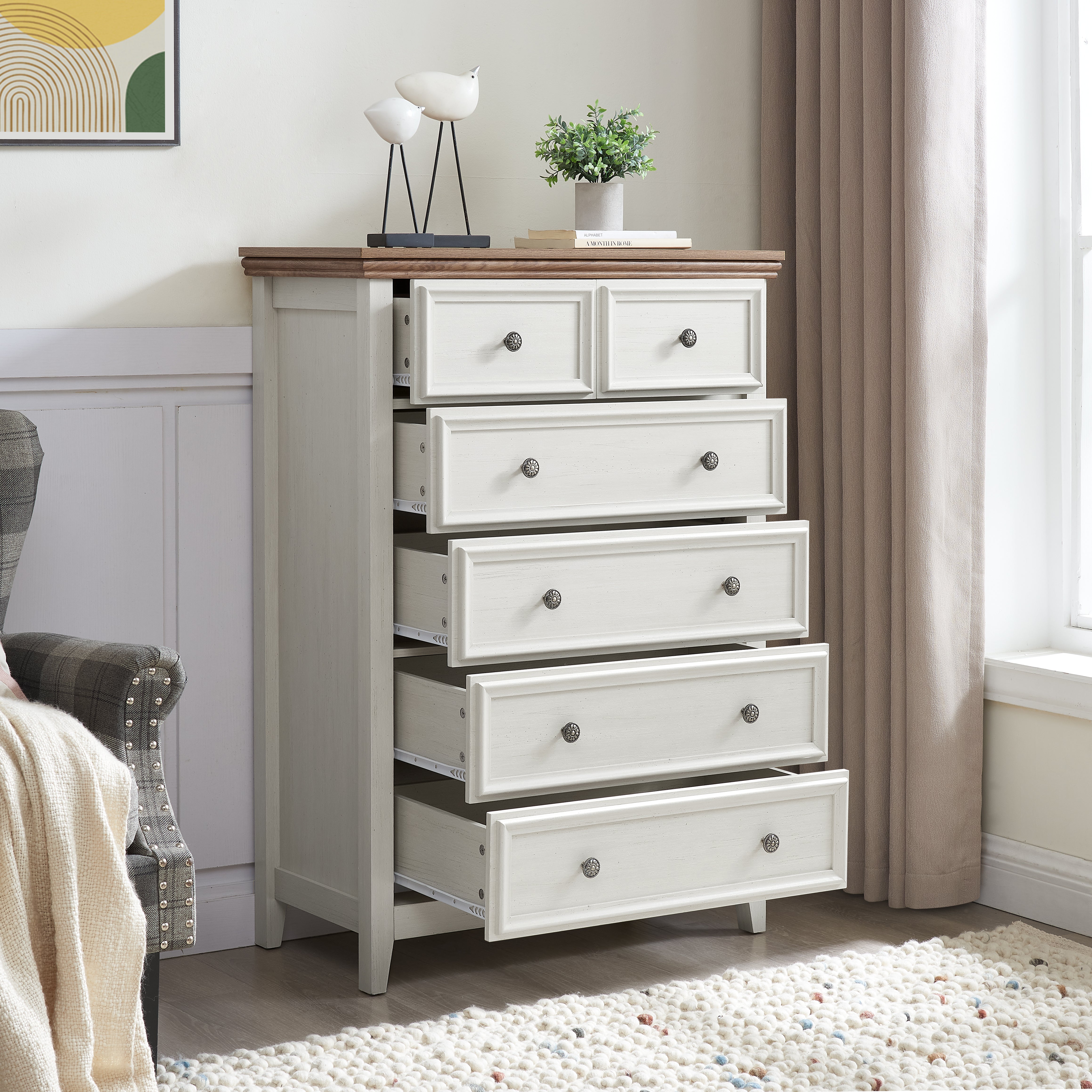 6 Drawer Farmhouse Dresser Beige – Decorislane