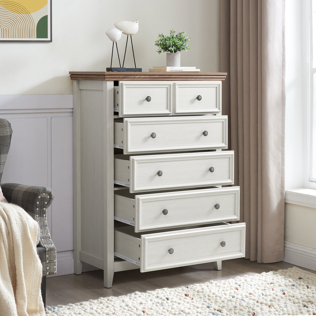 6 Drawer Farmhouse Dresser Beige – Decorislane