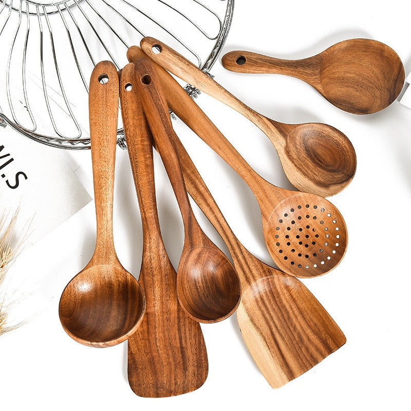Teak Natural Wood Kitchen Tools Set – Decorislane