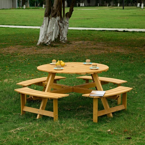 8-Person Round Picnic Table Set – Decorislane