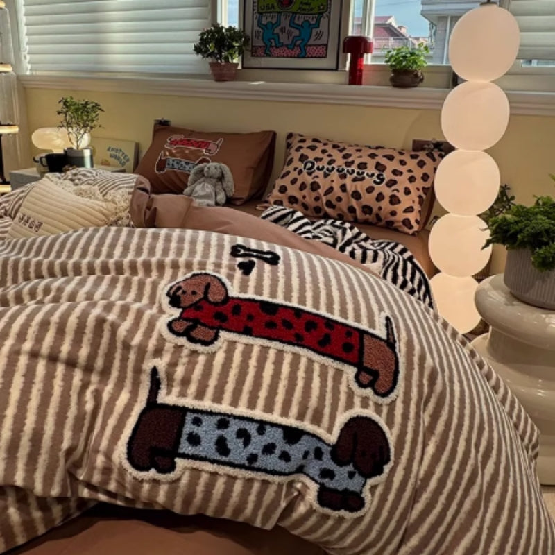 Coffee Striped Cotton 4-Piece Bedding Set – Decorislane