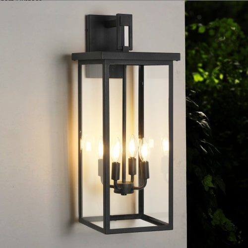 26" Modern Outdoor Wall Lantern Black Metal Decorislane