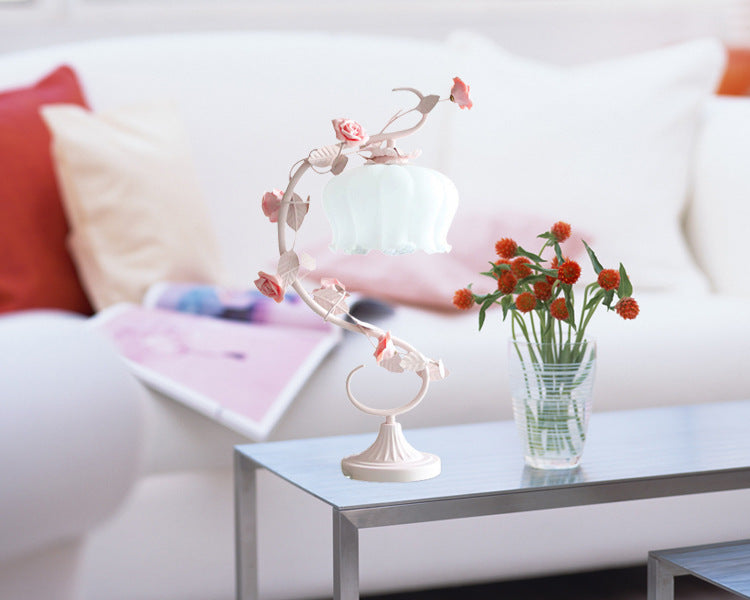 Iron Art Pink Ceramic Rose Bed Lamp for Bedroom Decorislane