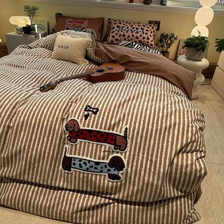 Coffee Striped Cotton 4-Piece Bedding Set – Decorislane