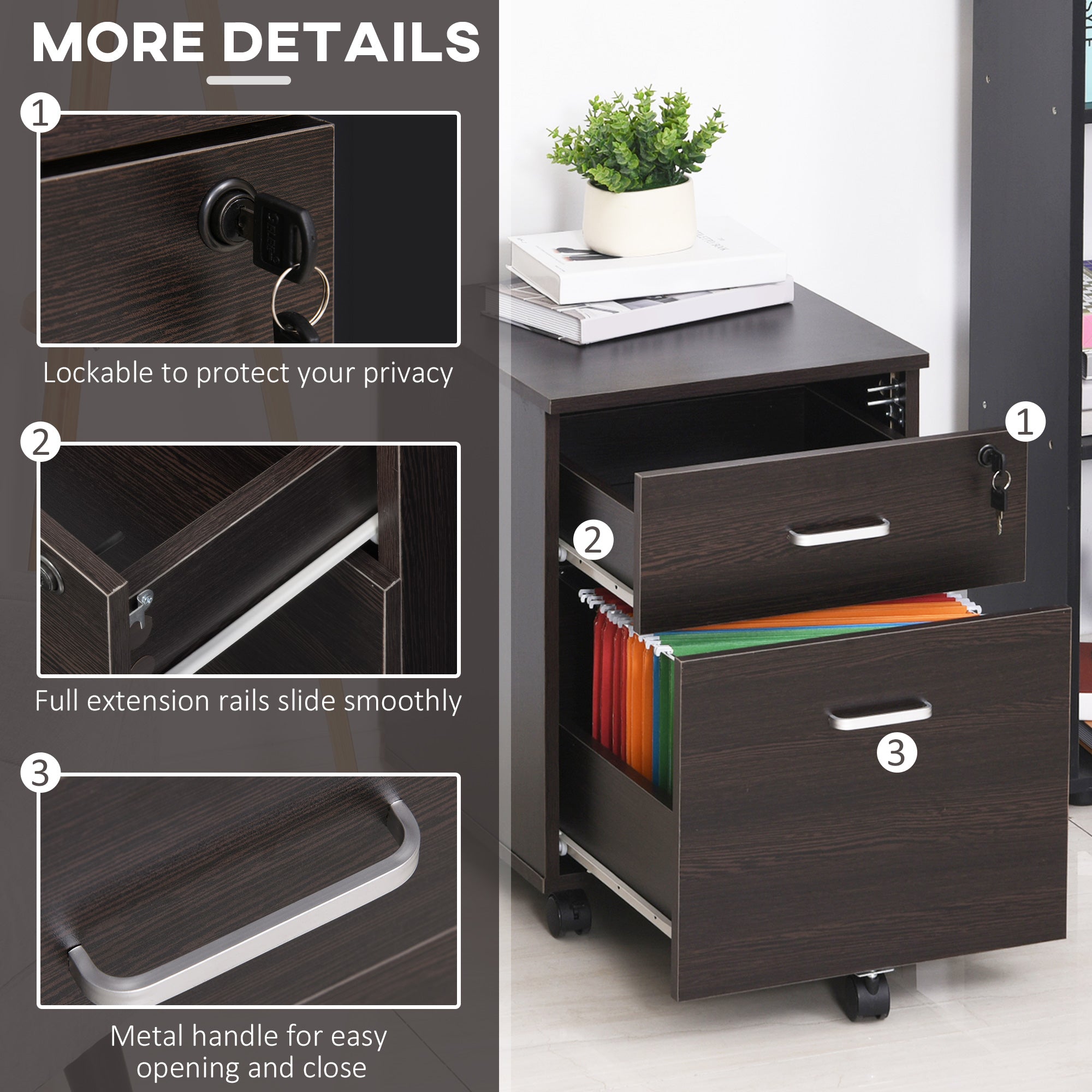 2-Drawer Locking Office Filing Cabinet on Wheels Decorislane
