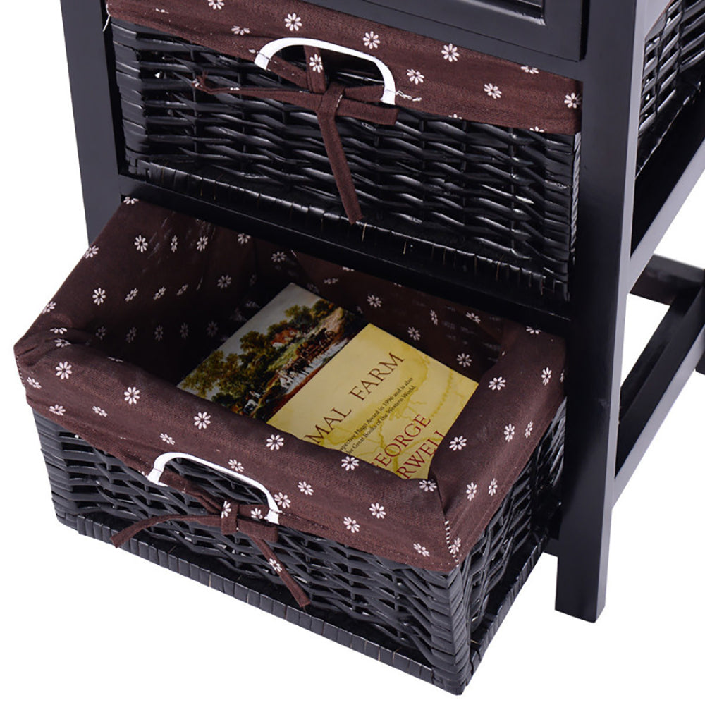 3-Tier Wooden Nightstand with Drawer & Baskets Decorislane