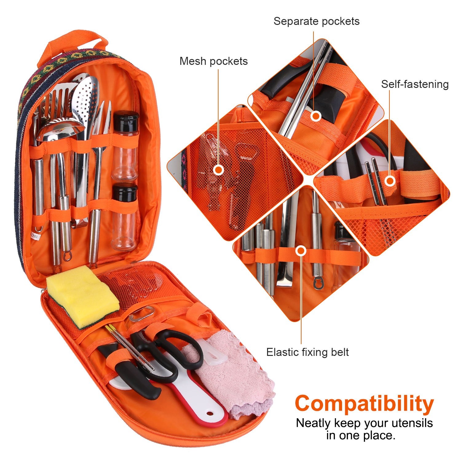 19-Pcs Camping Cooking Utensil Kit with Storage Bag Decorislane