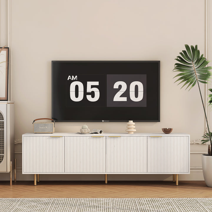White Modern Fluted TV Stand with Storage Decorislane