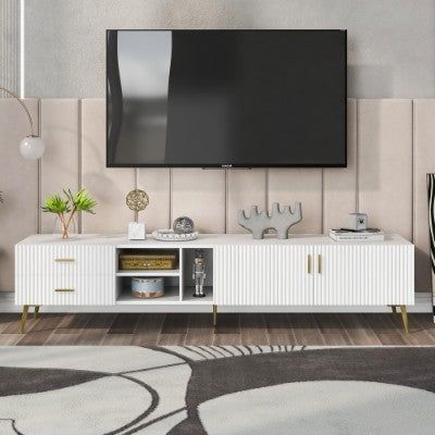 White TV Stand for 75" TVs Modern Entertainment Decorislane