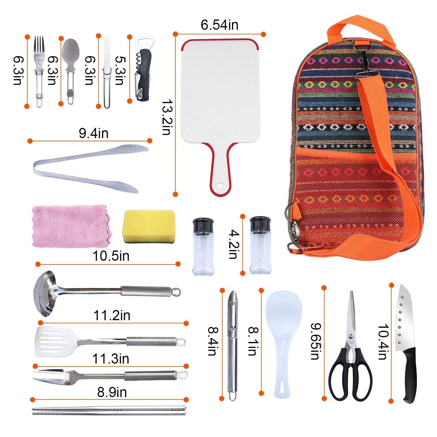 19-Pcs Camping Cooking Utensil Kit with Storage Bag Decorislane