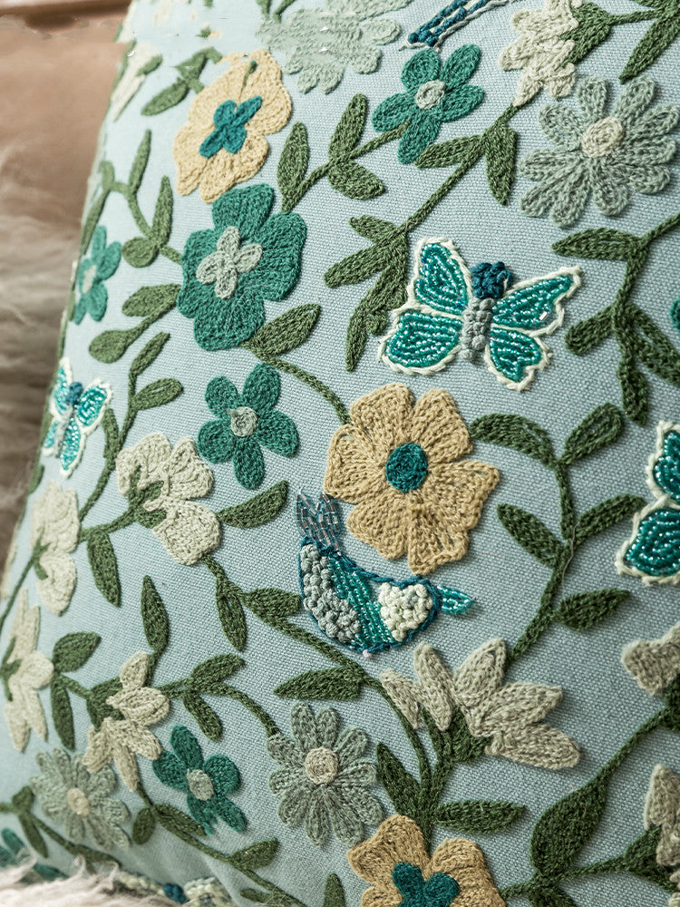 Vintage Handmade Embroidered Throw Pillow Decorislane