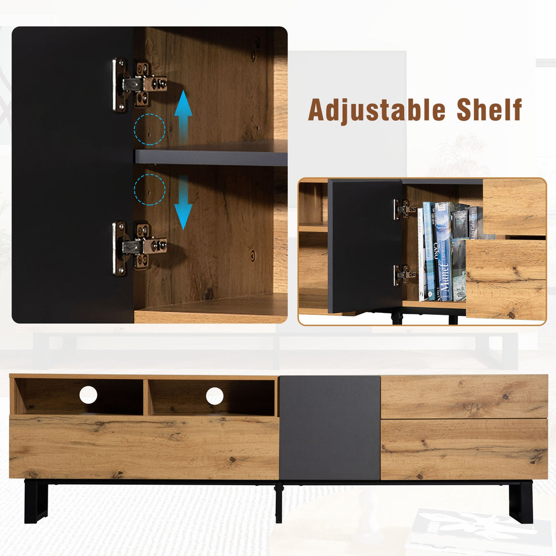 Modern TV Stand for 80" TV with Double Storage Decorislane