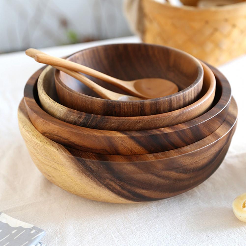 Kitchen Natural Wooden Bowl Household Fruit Bowl Salad Bowl For Home Restaurant Food Container Wooden Utensils – Decorislane