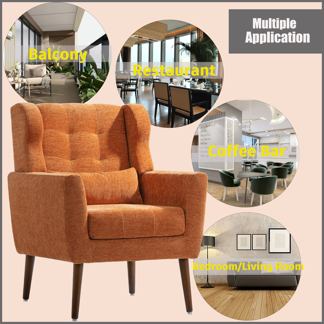 Orange Chenille Accent Chair – Decorislane