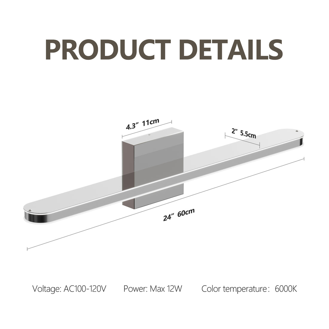 Modern Dimmable LED Bathroom Vanity Light 24" Decorislane