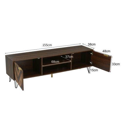 Natural Wood TV Cabinet with Gold Handles – Decorislane