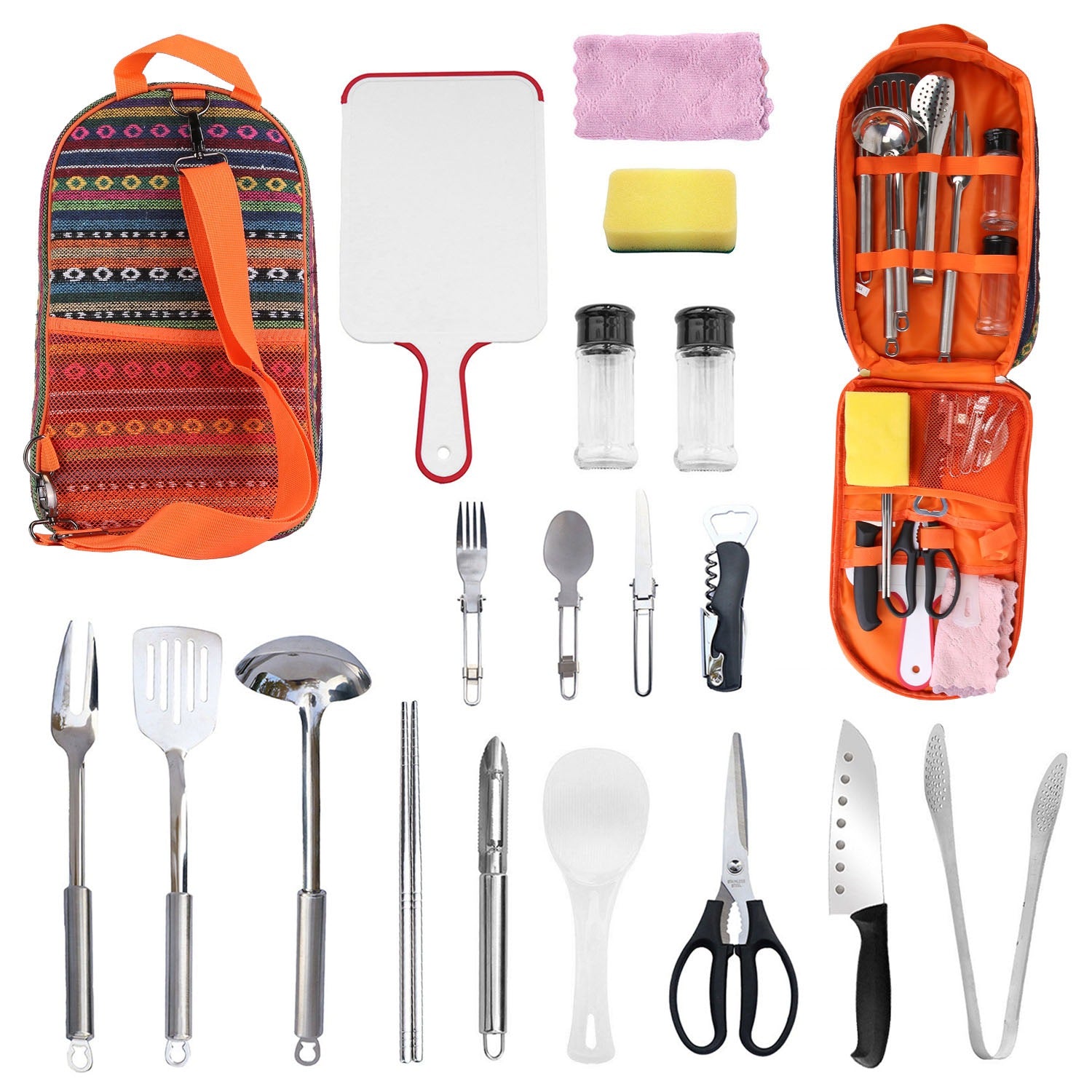 19-Pcs Camping Cooking Utensil Kit with Storage Bag Decorislane