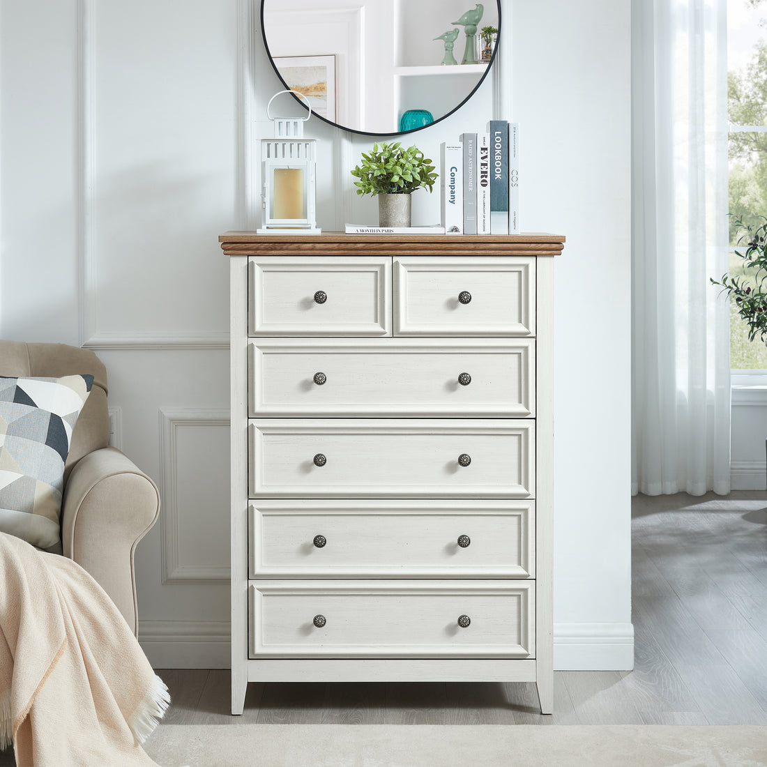 6 Drawer Farmhouse Dresser Beige – Decorislane