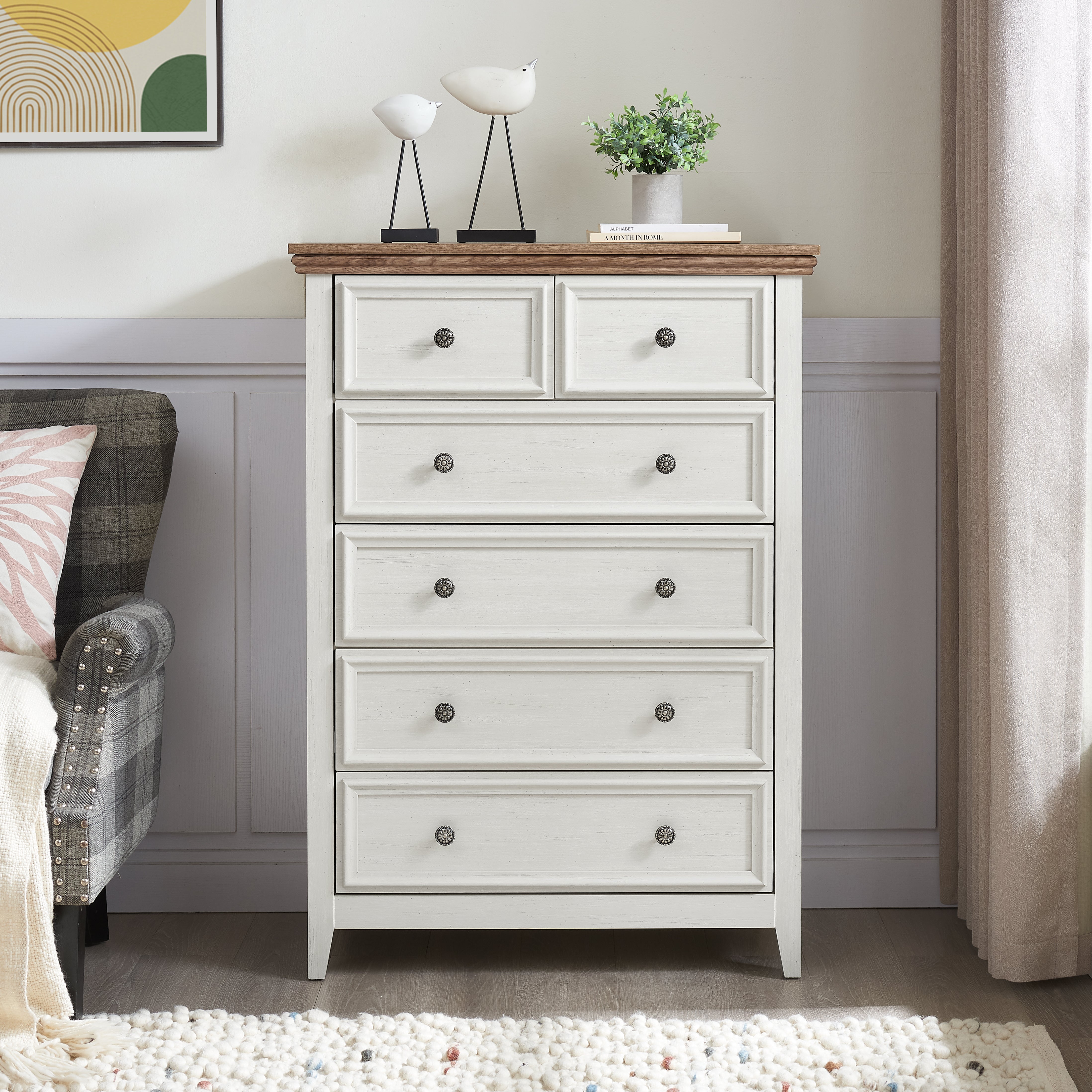 6 Drawer Farmhouse Dresser Beige – Decorislane