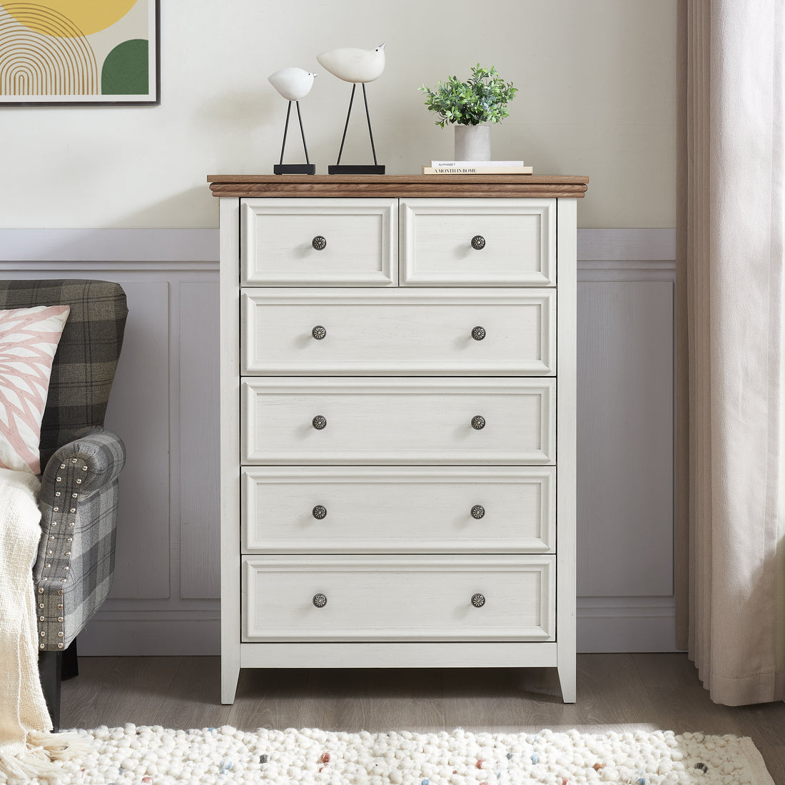 6 Drawer Farmhouse Dresser Beige – Decorislane