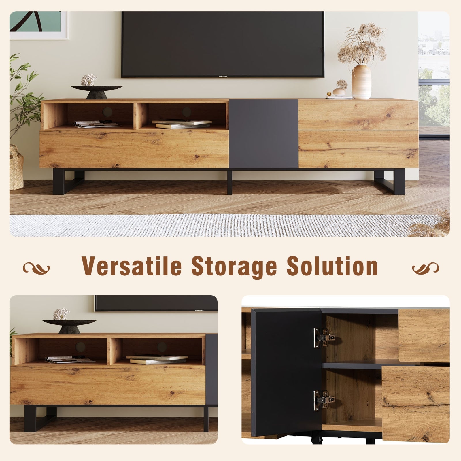 Modern TV Stand for 80" TV with Double Storage Decorislane
