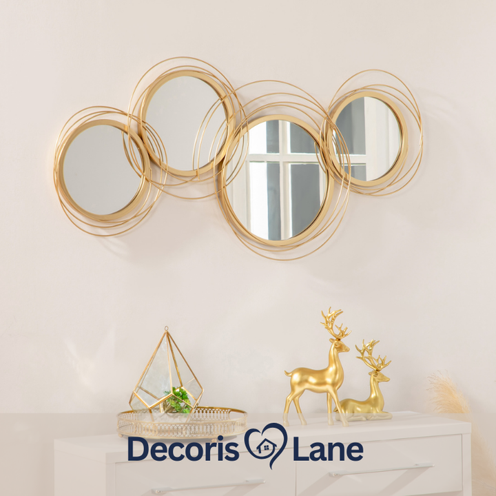 Metal Wall Mirrors, 107cm Modern Decorative Gold Mirror Decor Hanging, Home Wall Sculptures For Living Room Bedroom Dining Room – Decorislane