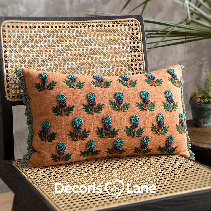 Vintage Handmade Embroidered Throw Pillow Decorislane