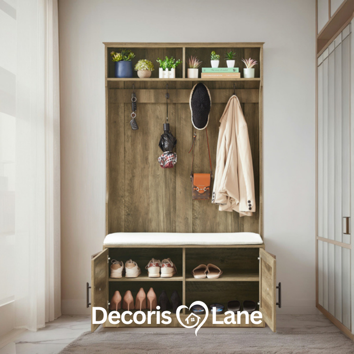 2 Bedroom Storage Racks with Cabinets & Hooks Decorislane