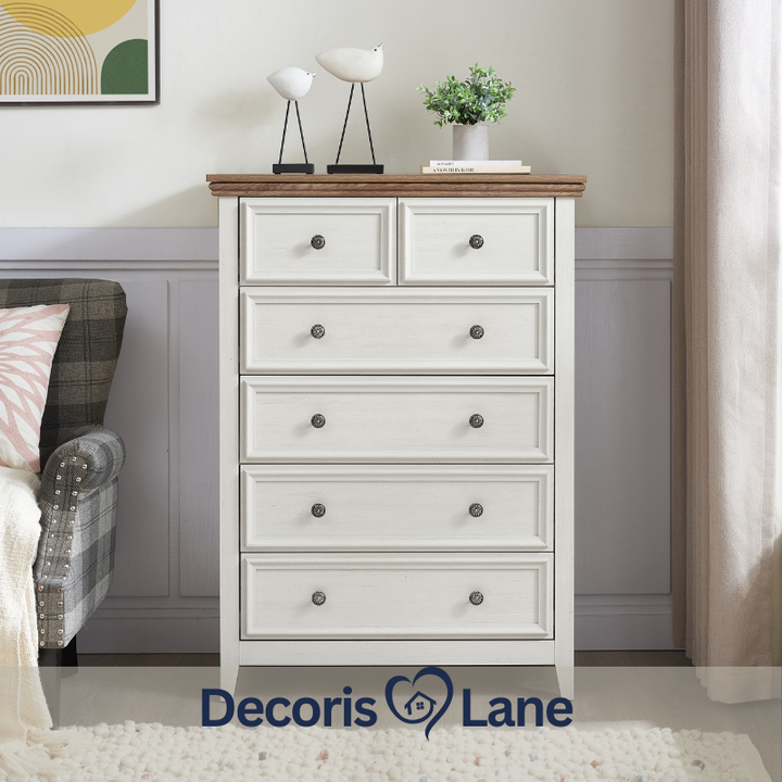 6 Drawer Farmhouse Dresser Beige – Decorislane