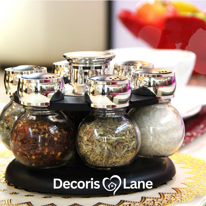 Rotary Spice Jar Rack Set Glass Condiment – Decorislane