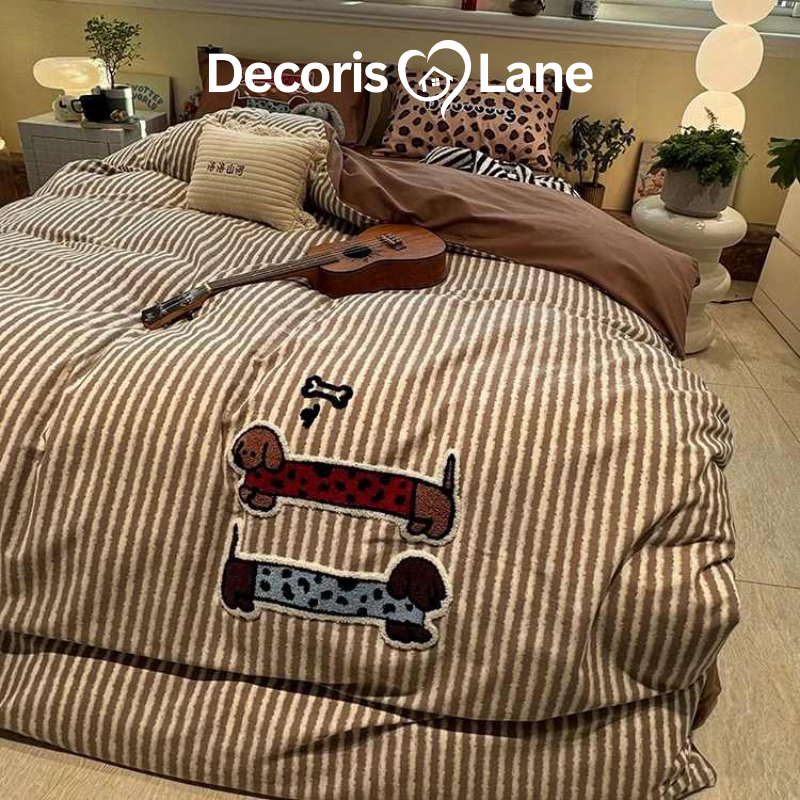 Coffee Striped Cotton 4-Piece Bedding Set – Decorislane