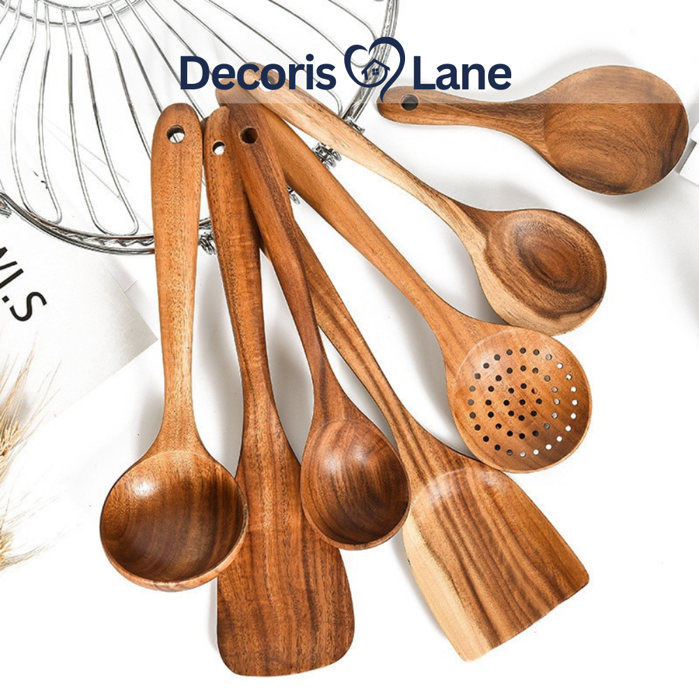 Teak Natural Wood Kitchen Tools Set – Decorislane