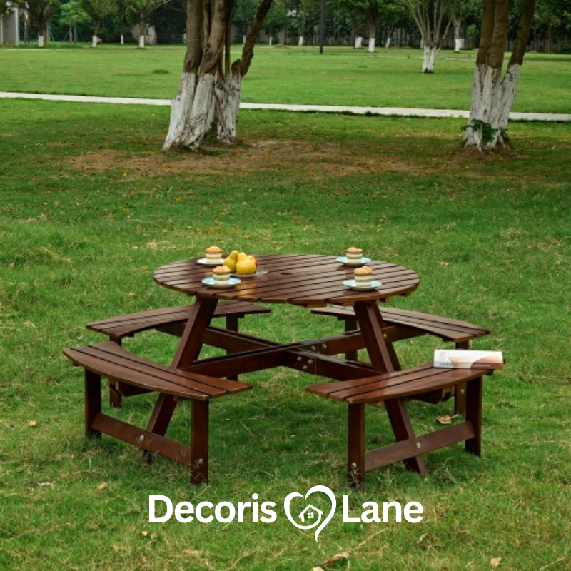 8-Person Round Picnic Table Set – Decorislane