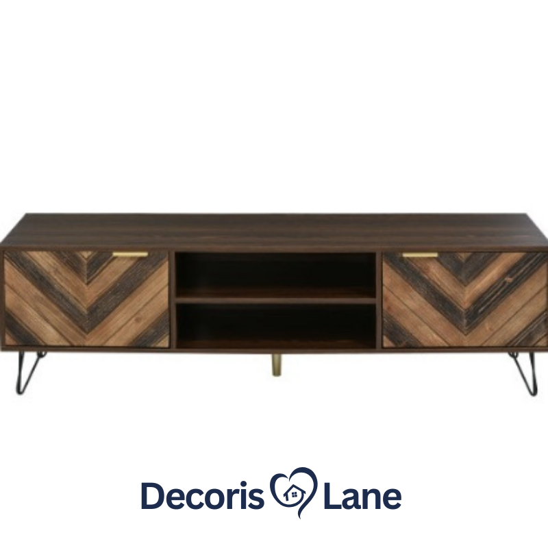 Natural Wood TV Cabinet with Gold Handles – Decorislane