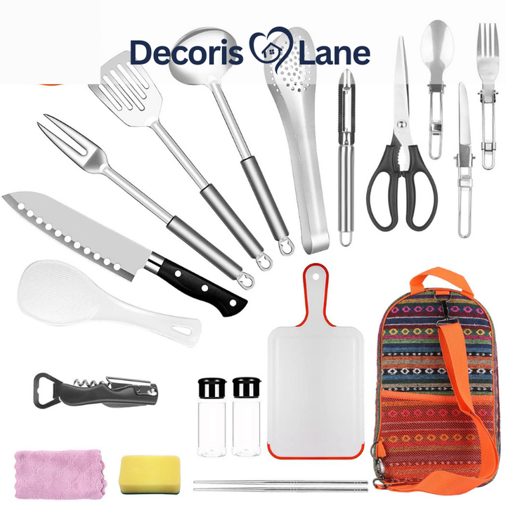 19-Pcs Camping Cooking Utensil Kit with Storage Bag Decorislane