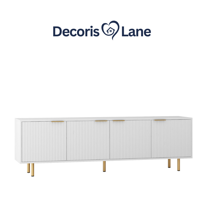 White Modern Fluted TV Stand with Storage Decorislane