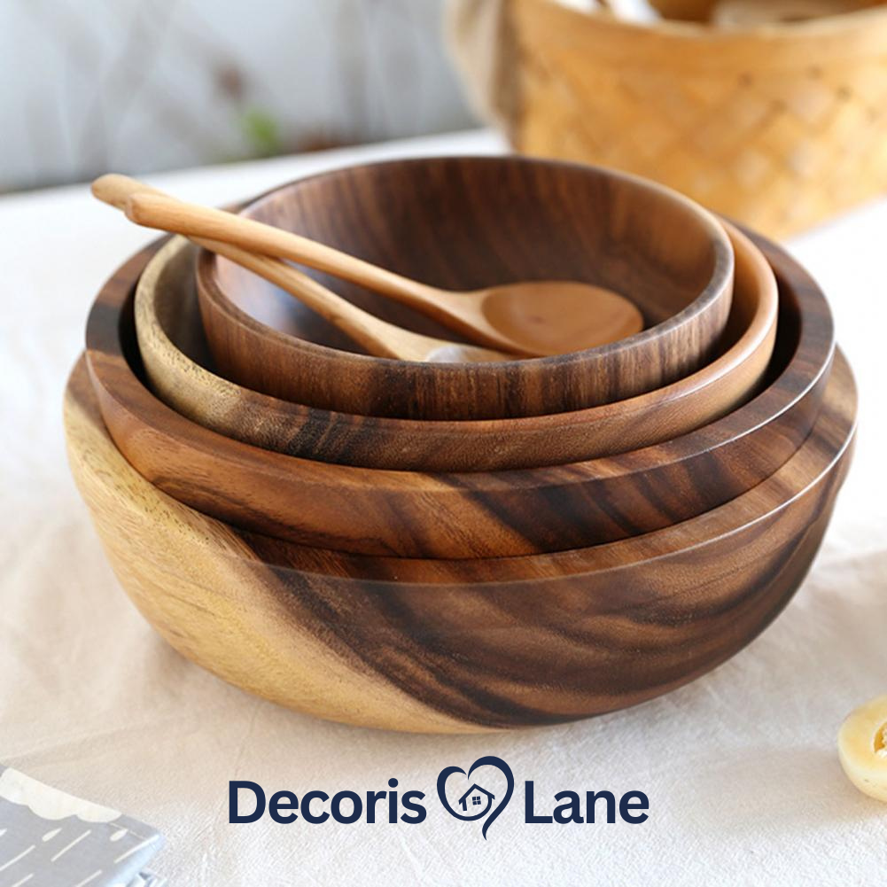 Kitchen Natural Wooden Bowl Household Fruit Bowl Salad Bowl For Home Restaurant Food Container Wooden Utensils – Decorislane