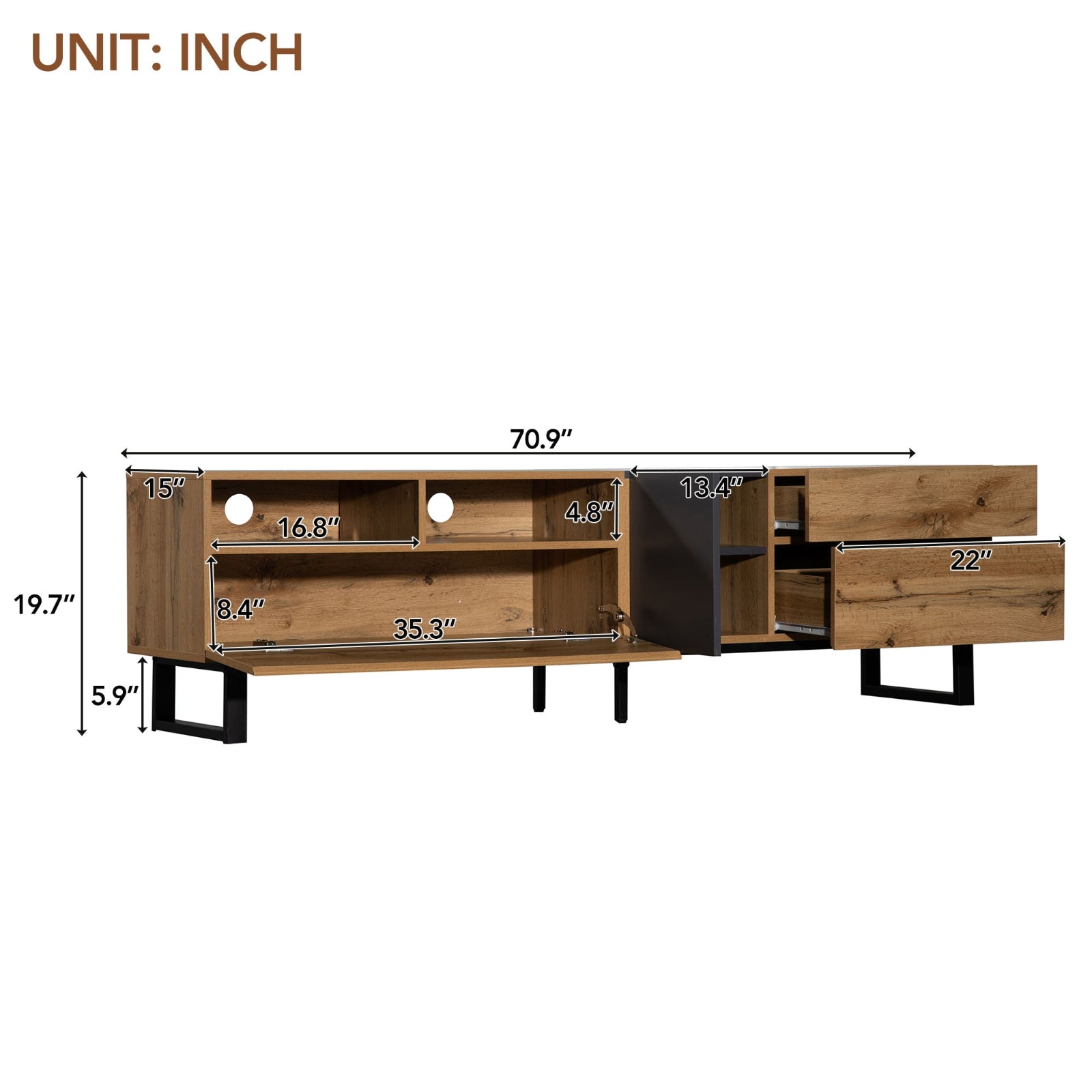 Modern TV Stand for 80" TV with Double Storage Decorislane