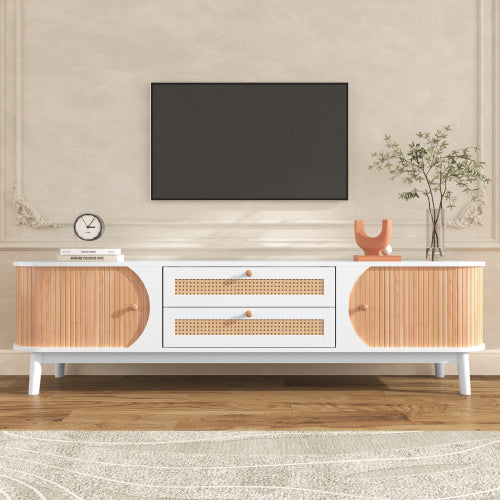 Rattan Farmhouse TV Cabinet 59" White – Decorislane