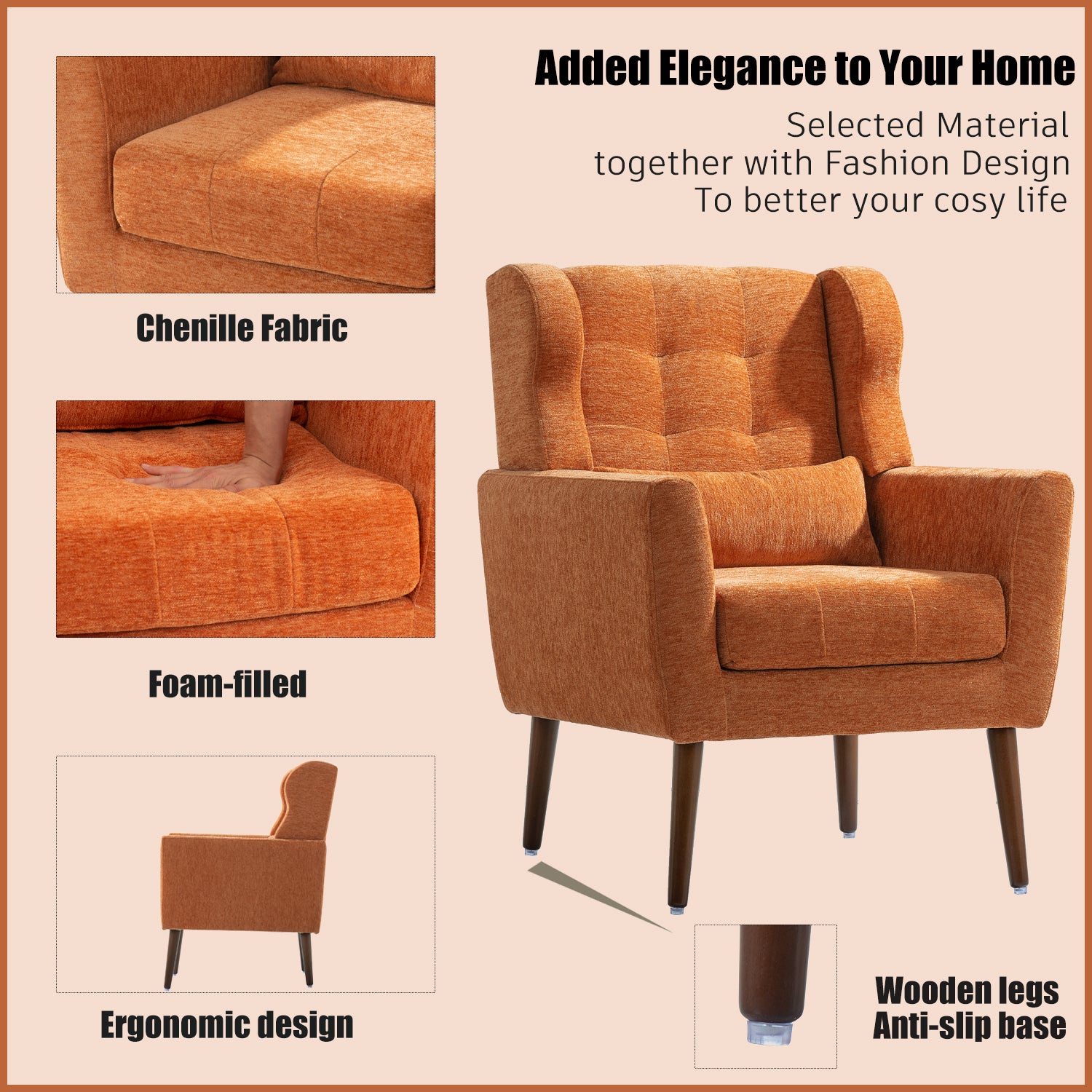 Orange Chenille Accent Chair – Decorislane