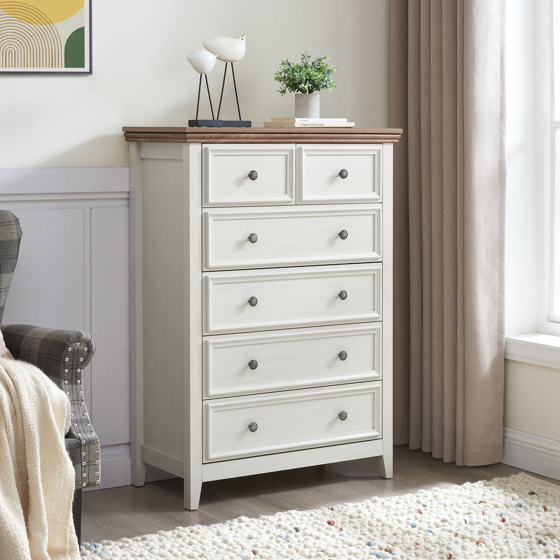 6 Drawer Farmhouse Dresser Beige – Decorislane