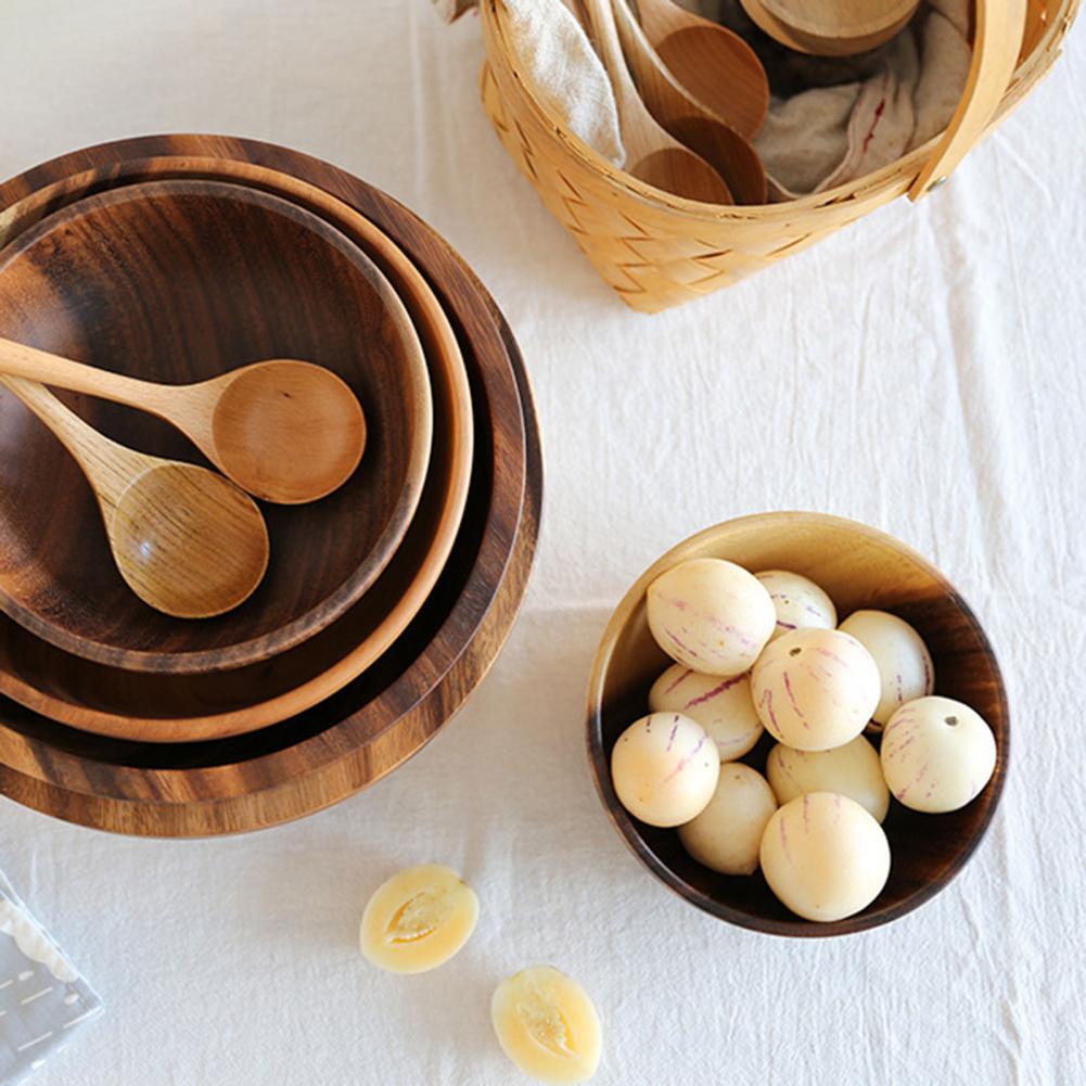 Kitchen Natural Wooden Bowl Household Fruit Bowl Salad Bowl For Home Restaurant Food Container Wooden Utensils – Decorislane