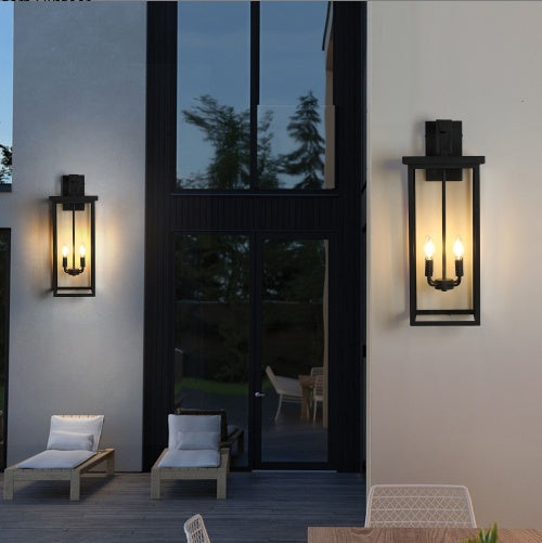 26" Modern Outdoor Wall Lantern Black Metal Decorislane