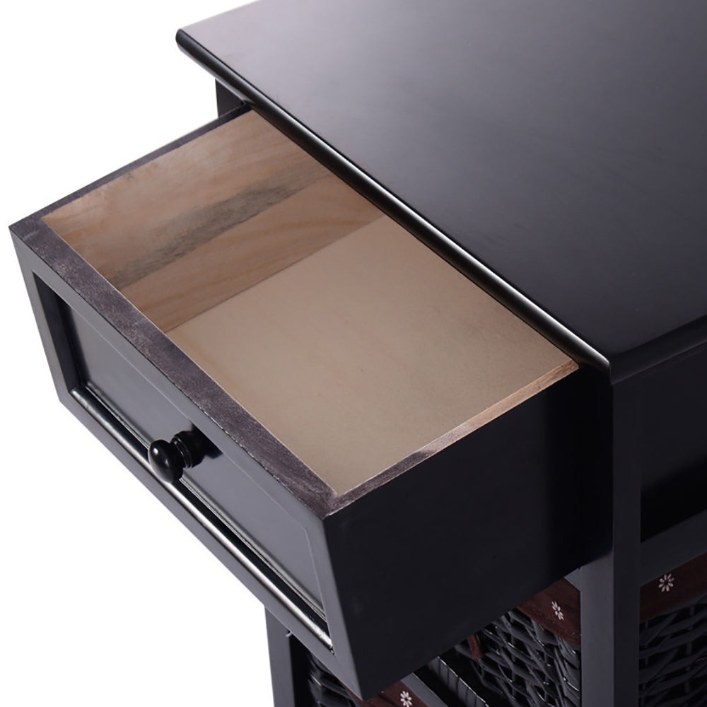 3-Tier Wooden Nightstand with Drawer & Baskets Decorislane