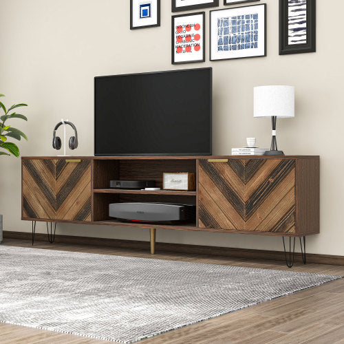 Natural Wood TV Cabinet with Gold Handles – Decorislane
